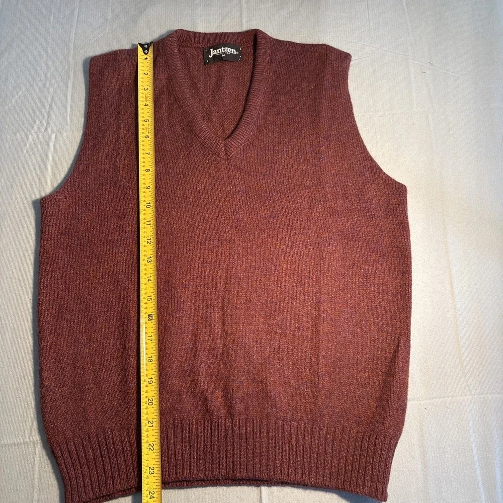 Vintage Jantzen Mens Burgundy Marl Wool Blend V-Neck Sweater Vest Made in USA M